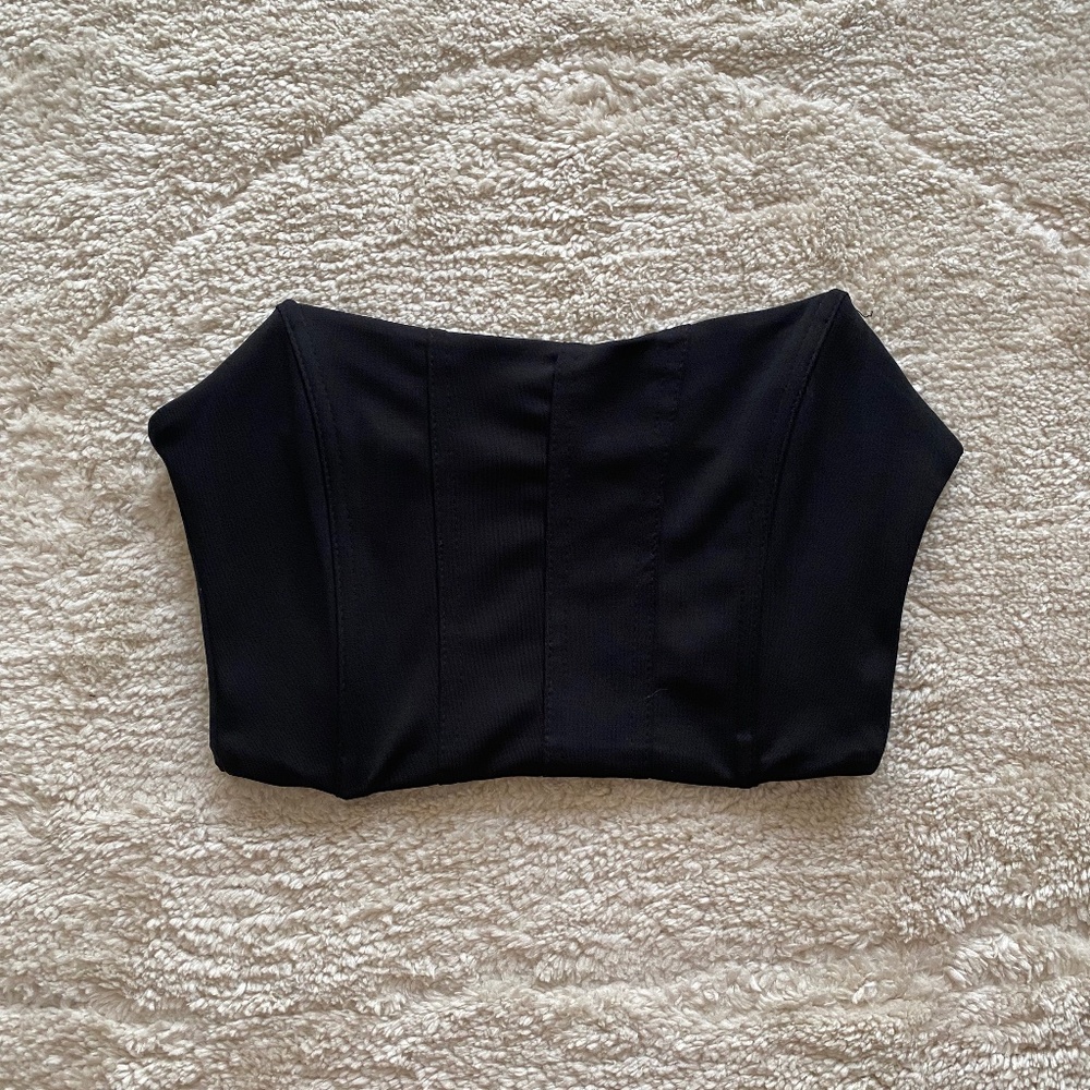 Black Cropped Corset Strapless Top